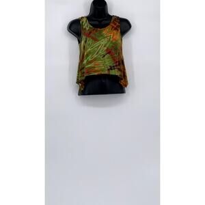 SACRED THREADS Women's Green-Multi Print Asymmetrical Hem Cropped Tank Top SZ OS